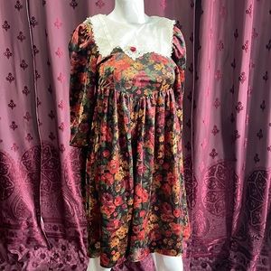 3/$20 Rare Editions VTG Nineties Brown Autumnal Flowers Dress White Bib Girls 8
